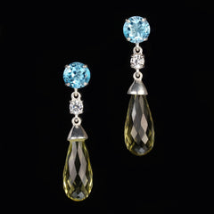 Sparkling Blue Topaz and Lemon Quartz Dangle Earrings