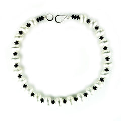 Silver Tone beads and Black Onyx Rondelles Necklace