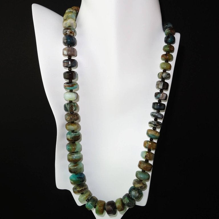Green and Brown Graduated Peruvian Opal Necklace with Sterling Silver
