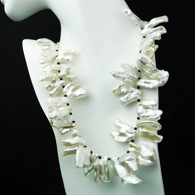 White, Iridescent, Free form Pearl Necklace