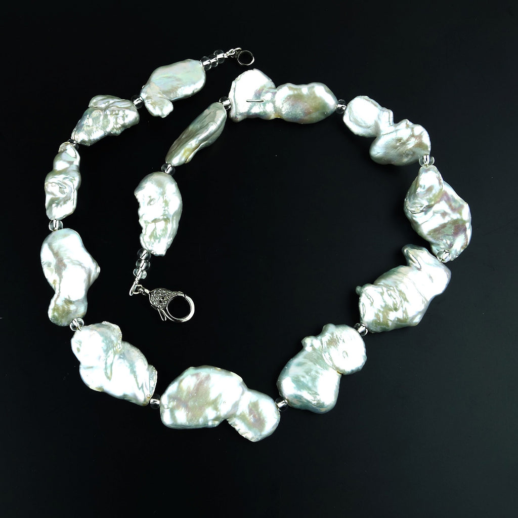 Elegant Baroque Pearls with Silvery Iridescence Necklace