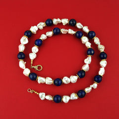 Summer Resort Pearl and Lapis Lazuli Necklace