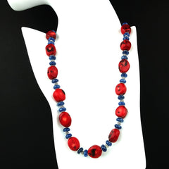 Red Coral and Blue Kyanite Necklace