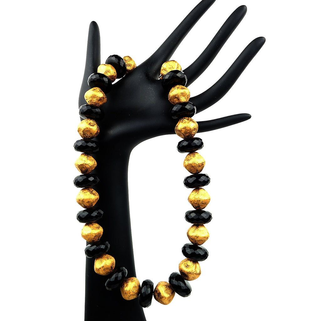 Elegant Black Onyx and Antique Gold Bead Necklace