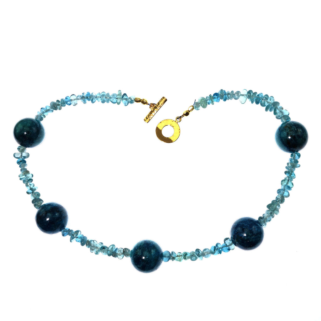 Large Teal color Apatite spheres mixed with Tumbled  Apatite Necklace