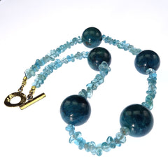 Large Teal color Apatite spheres mixed with Tumbled  Apatite Necklace