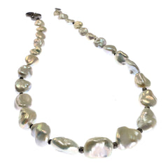 Iridescent Silver Baroque Freshwater Pearl Necklace with Diamond Accents