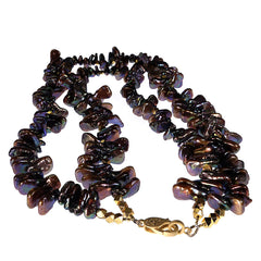 Double strand of Bronzy Iridescent Triangular Pearls with Goldy Accents