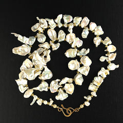 Iridescent White Keshi Pearl Necklace with Citrine Accents