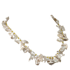 Iridescent White Keshi Pearl Necklace with Citrine Accents