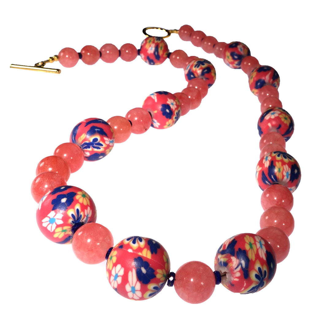 Perfect Summer Necklace in Pink Agate and Fun Chinese Beads