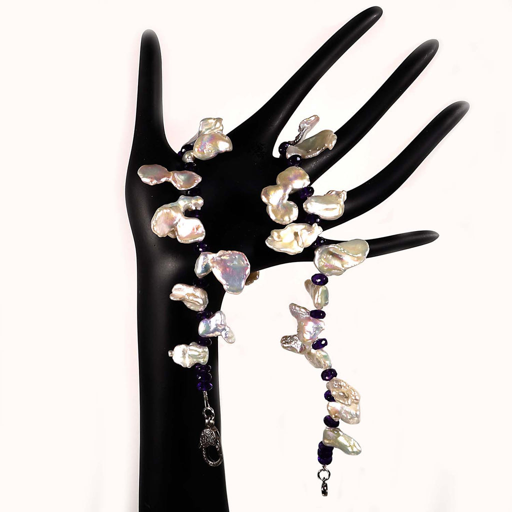 17 Inch Free form Freshwater Pearl and Amethyst Rondelle Necklace