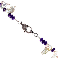 17 Inch Free form Freshwater Pearl and Amethyst Rondelle Necklace