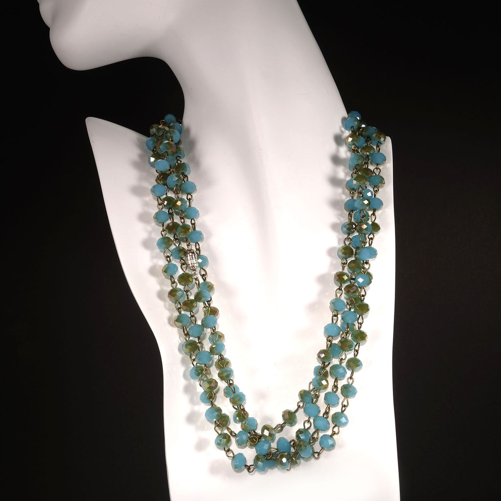 80 Inch Teal/bronzy Crystal Bead necklace