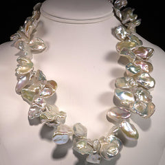 19 Inch Gorgeous White Iridescent Keshi Pearl Necklace