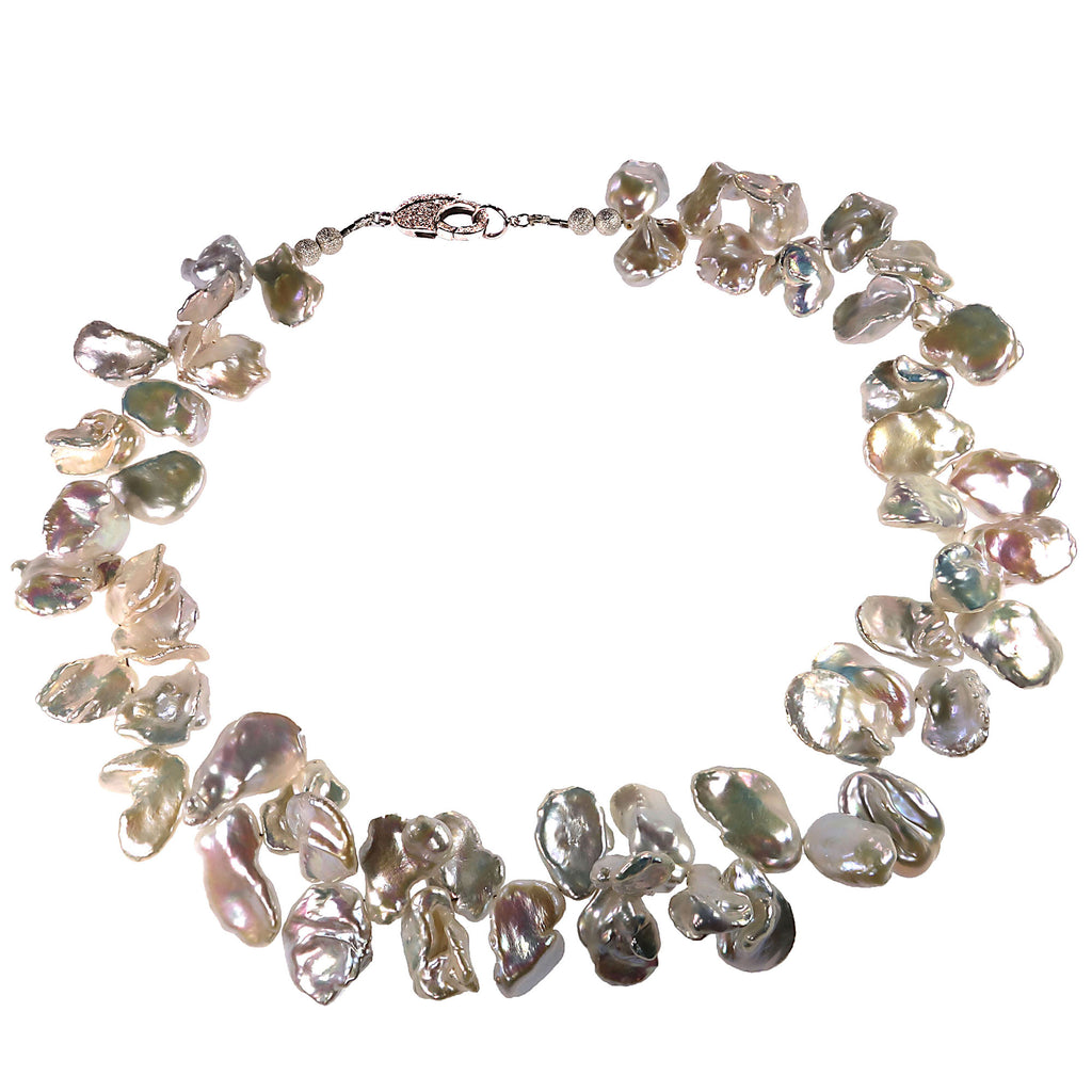19 Inch Gorgeous White Iridescent Keshi Pearl Necklace