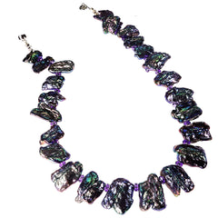 Choker Necklace of Peacock Pearl tablets and Amethyst Accents