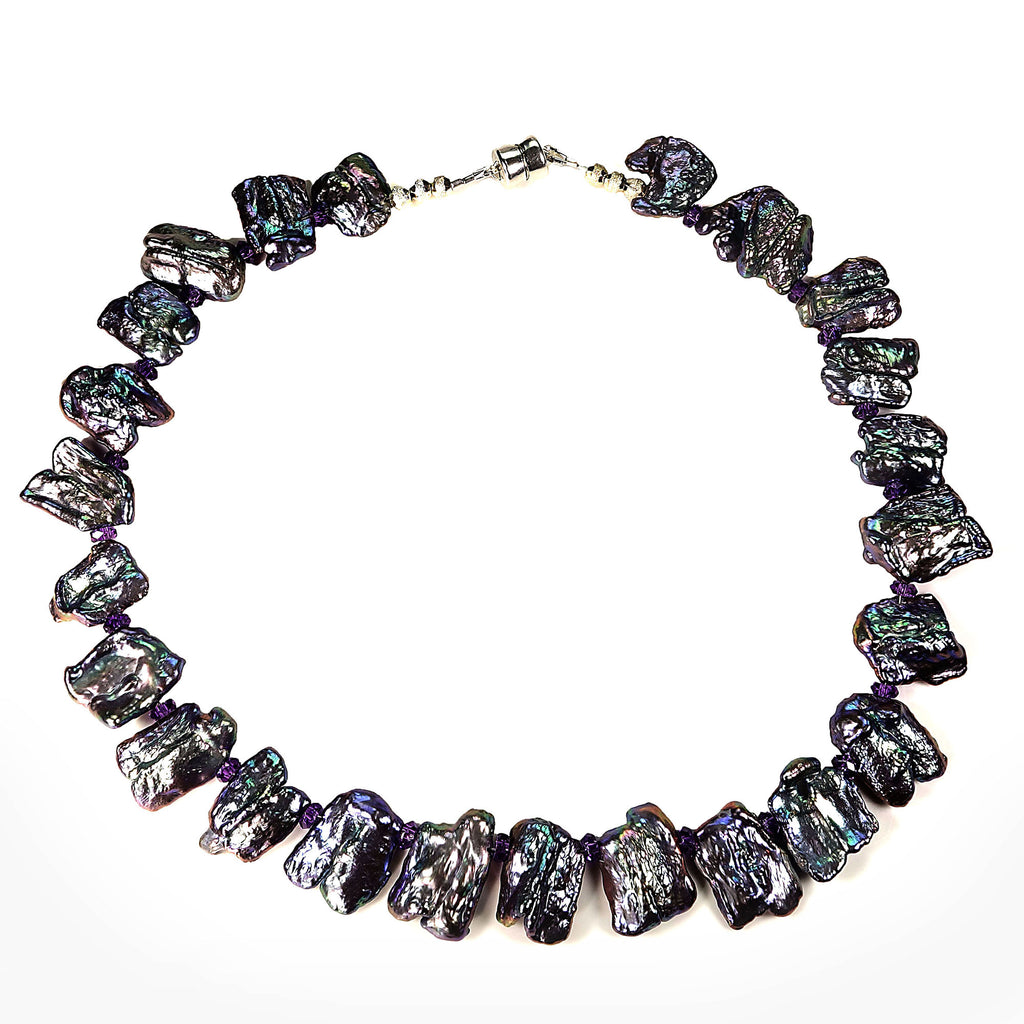 Choker Necklace of Peacock Pearl tablets and Amethyst Accents