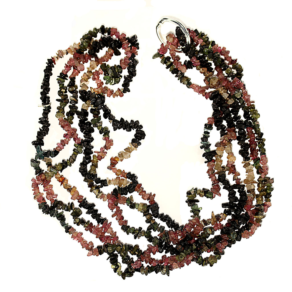 Three 34 Inch Circles of Multi color Tourmaline Chips Necklace