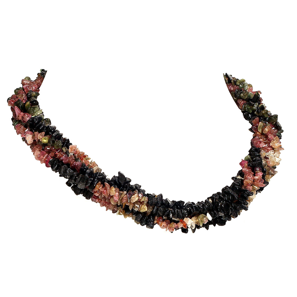 Three 34 Inch Circles of Multi color Tourmaline Chips Necklace