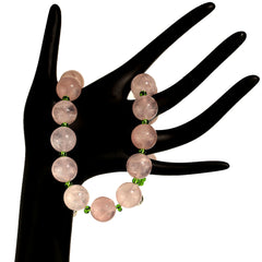 Elegant Rose Quartz and Green Czech bead necklace