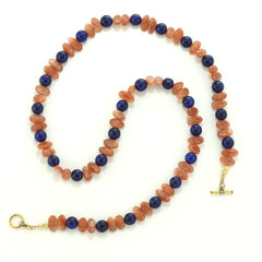 Necklace of Fascinating Oval Glittering Sunstone and Blue Agate