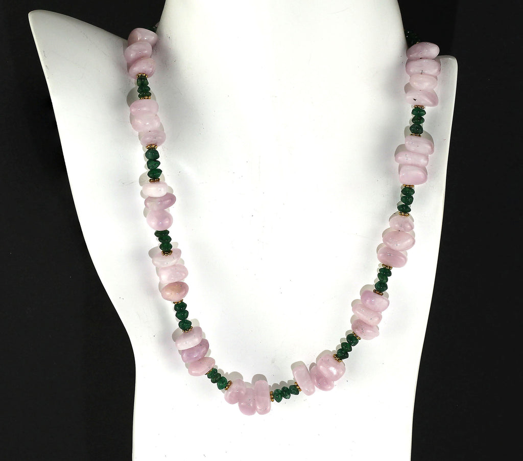 Glowing Kunzite and Aventurine 17 Inch Necklace for Summer fun