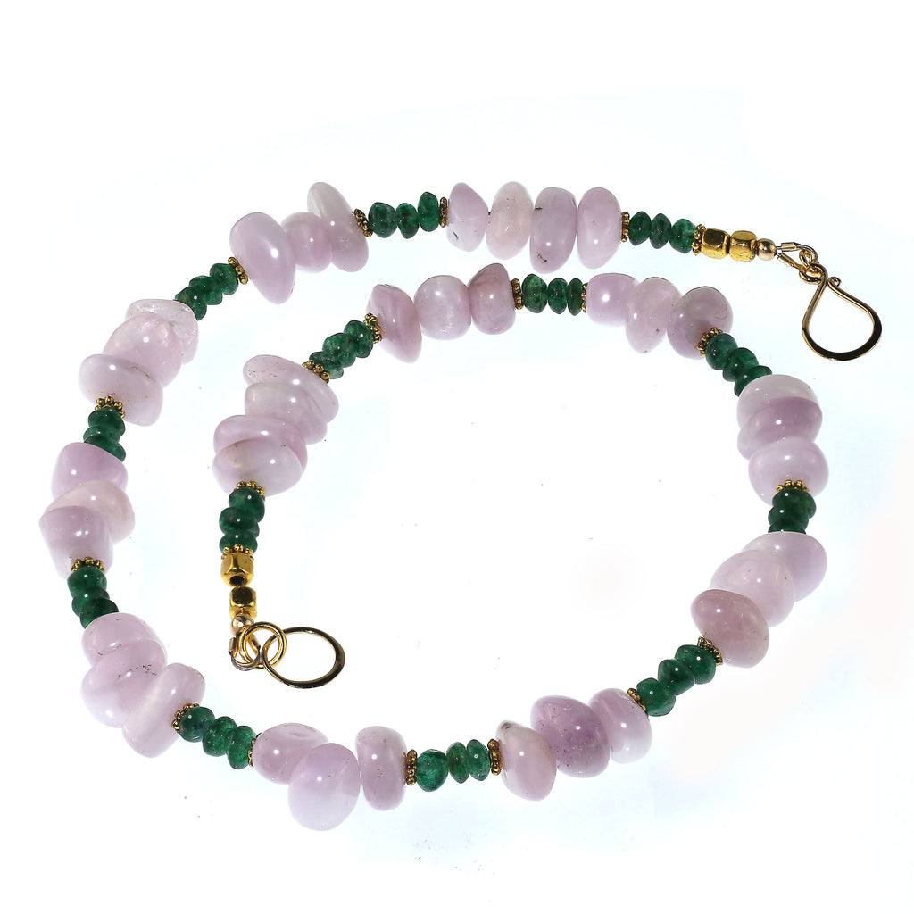 Glowing Kunzite and Aventurine 17 Inch Necklace for Summer fun