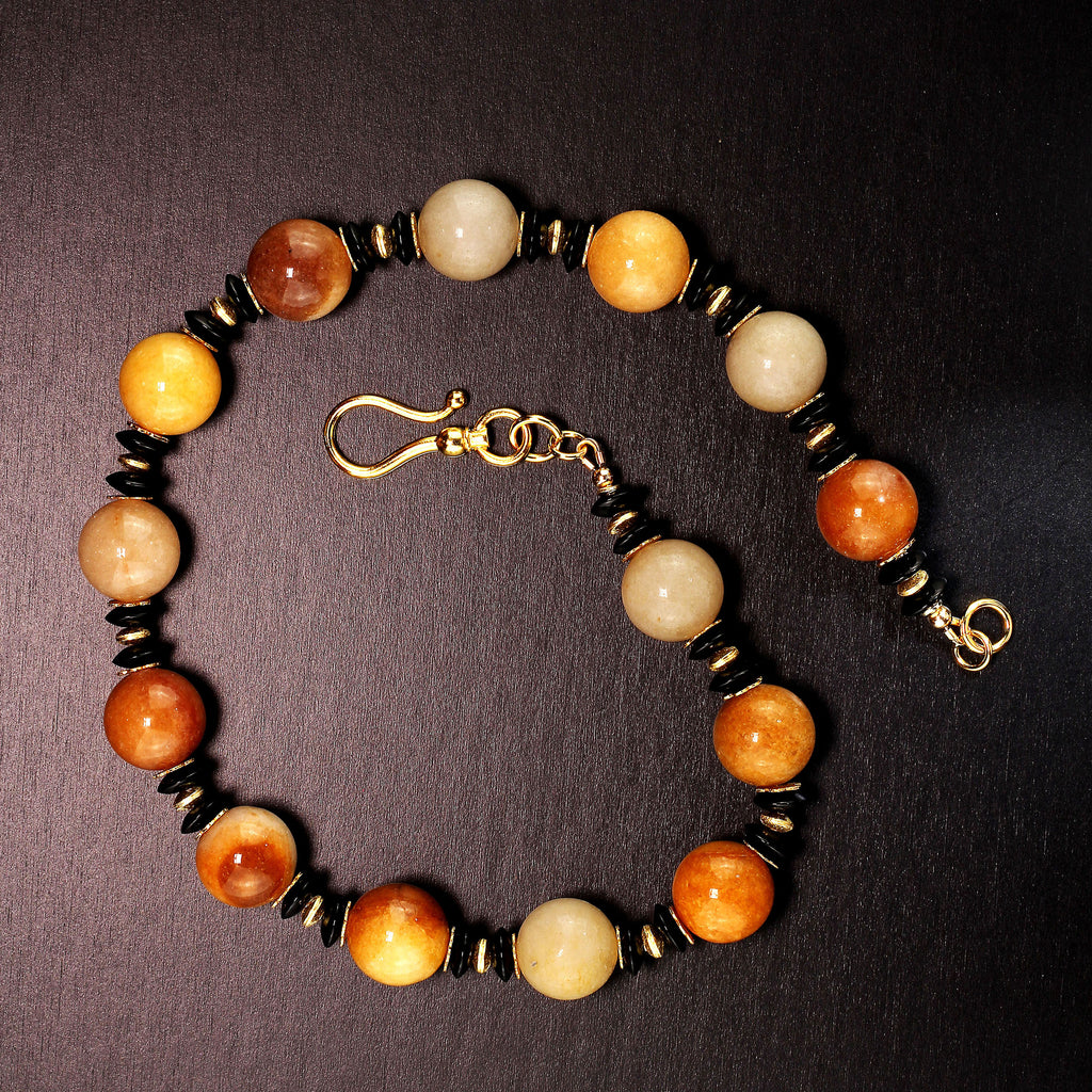 Necklace in Shades of Golden Jade Black Tourmaline with golden accents
