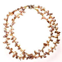 17 Inch, Two strand, Free form Goldy-Gray Pearl  Necklace