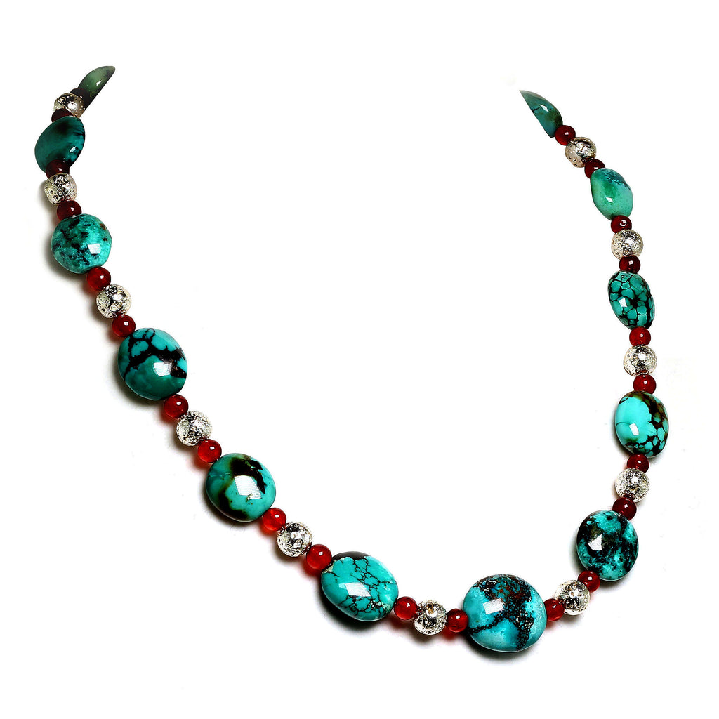 22 Inch Southwest Influence necklace of Turquoise, Carnelian, and Silver