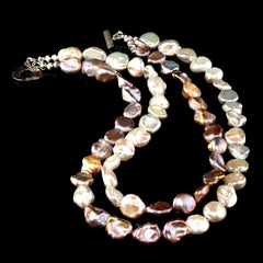 Two strand Pearls in Silver and White Cross over Pattern Necklace