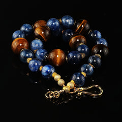 Distinctive Necklace of Natural Tiger's Eye and Blue Kyanite