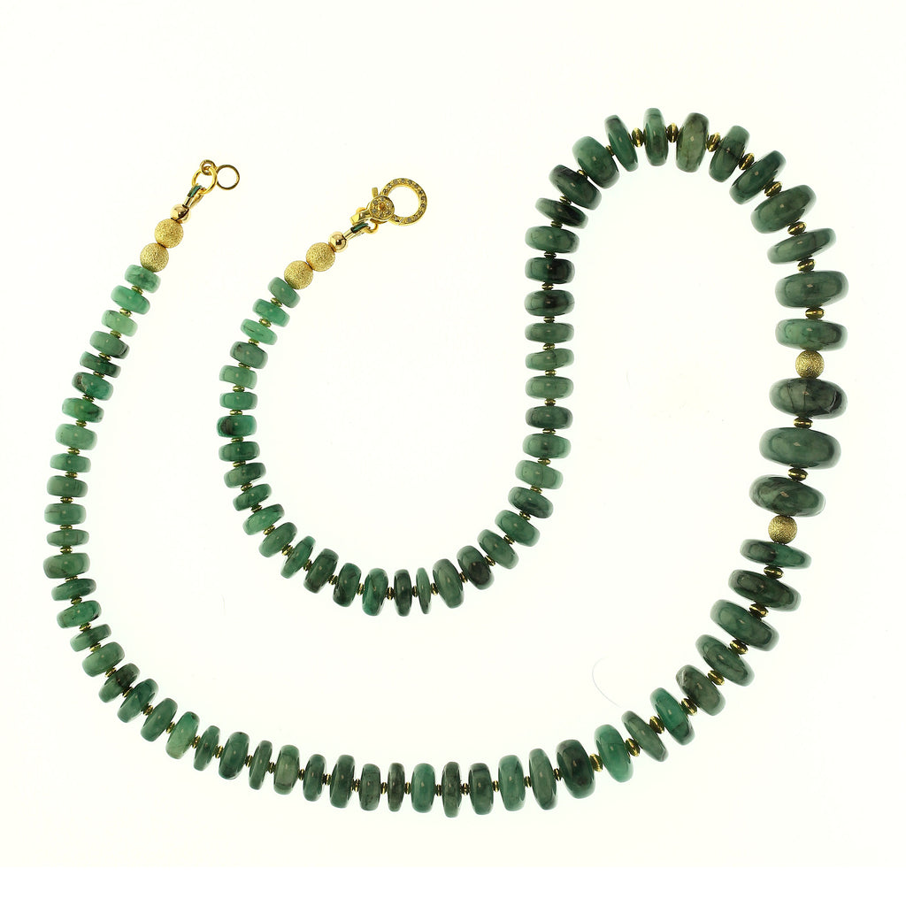 Necklace graduated rondelles of Emerald matrix
