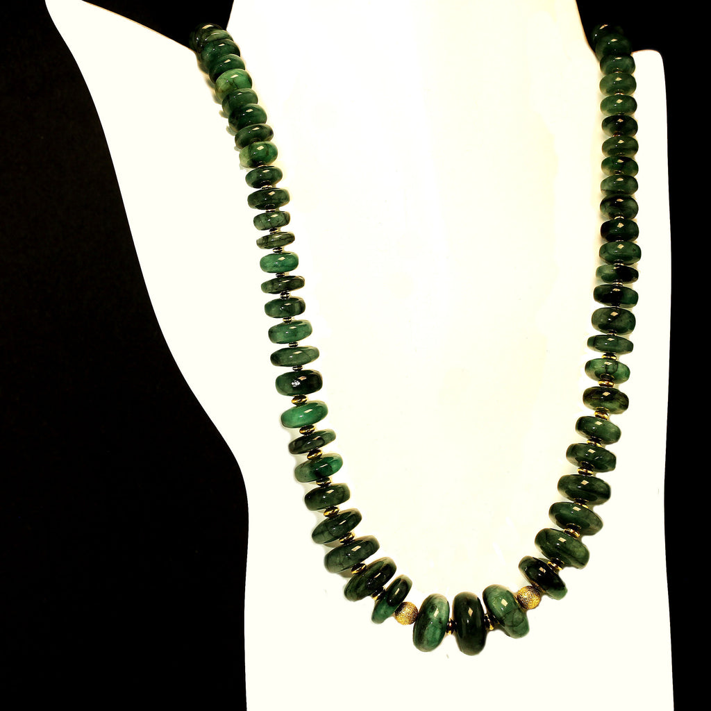 Necklace graduated rondelles of Emerald matrix