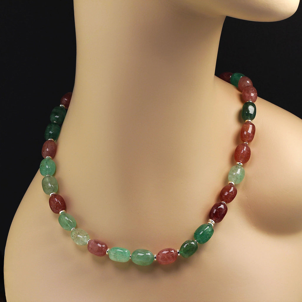 Rose and Green Barrel Quartz Necklace