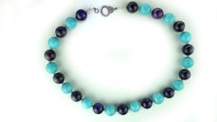 20 Inch Necklace of Amazonite and Amethyst Spheres with Diamond Clasp