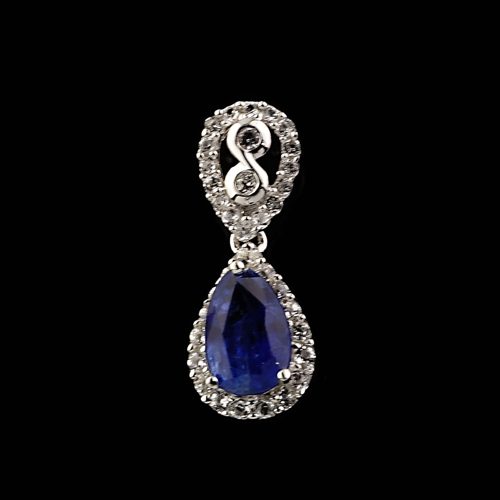 Sparkling Silvery Pendant with Pear Shape Blue Kyanite