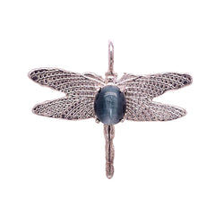 Blue Cat's Eye Tourmaline set in Sterling Silver Dragonfly Pendant