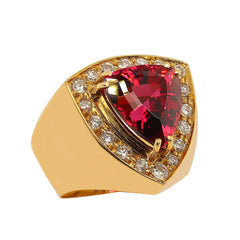 Rubelite and Diamond 18K Yellow Gold Cocktail Ring
