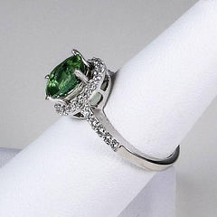 Glowing Oval Green Tourmaline Halo Set in Sterling Silver Ring
