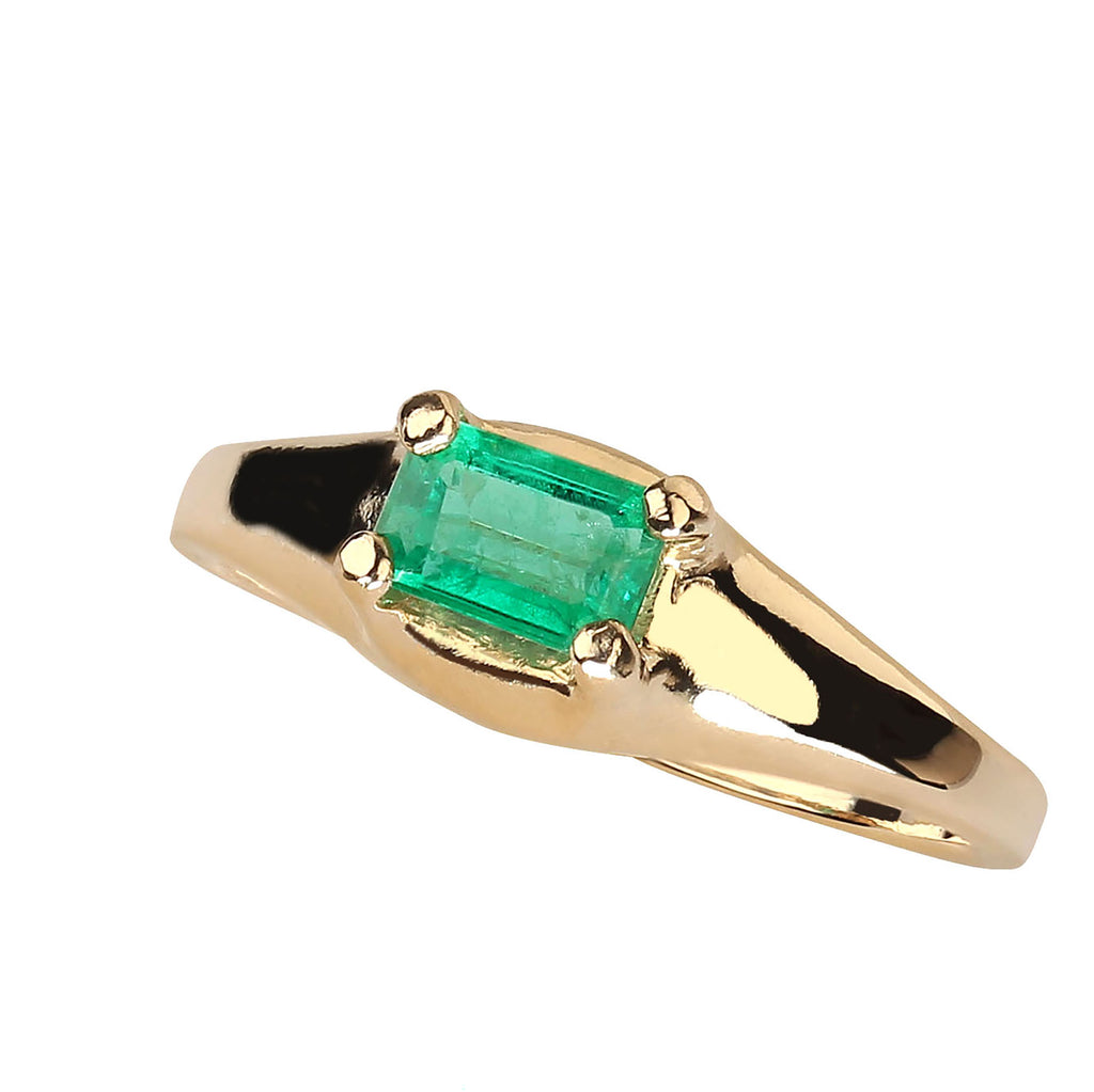 Brazilian Emerald Cut Emerald in Yellow Gold Ring