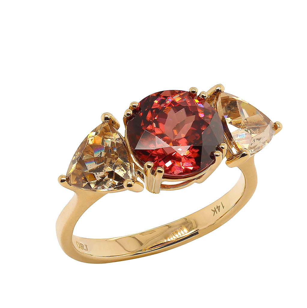 Elegant Red and Smoky Cambodian Zircon Cocktail Ring