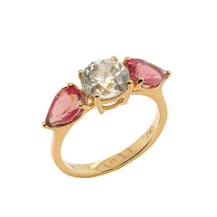 Sparkling White Zircon and  Glittering Pink Tourmaline  Cocktail Ring