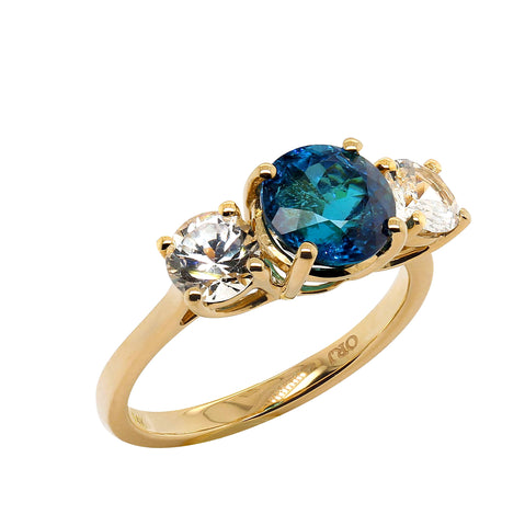 Glittering Blue Tourmaline and Sparkling  White Zircon Cocktail Ring