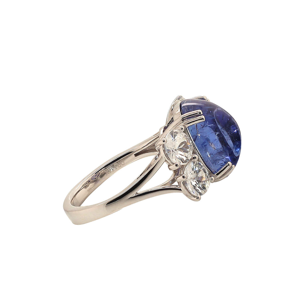 Dinner ring of Cabochon Tanzanite and Sparkling Cambodian Zircons