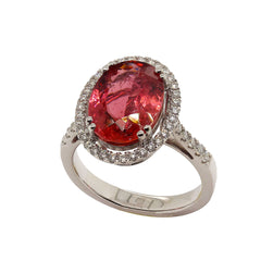 Oval Pink Tourmaline Halo Set in Diamonds and White Gold Ring