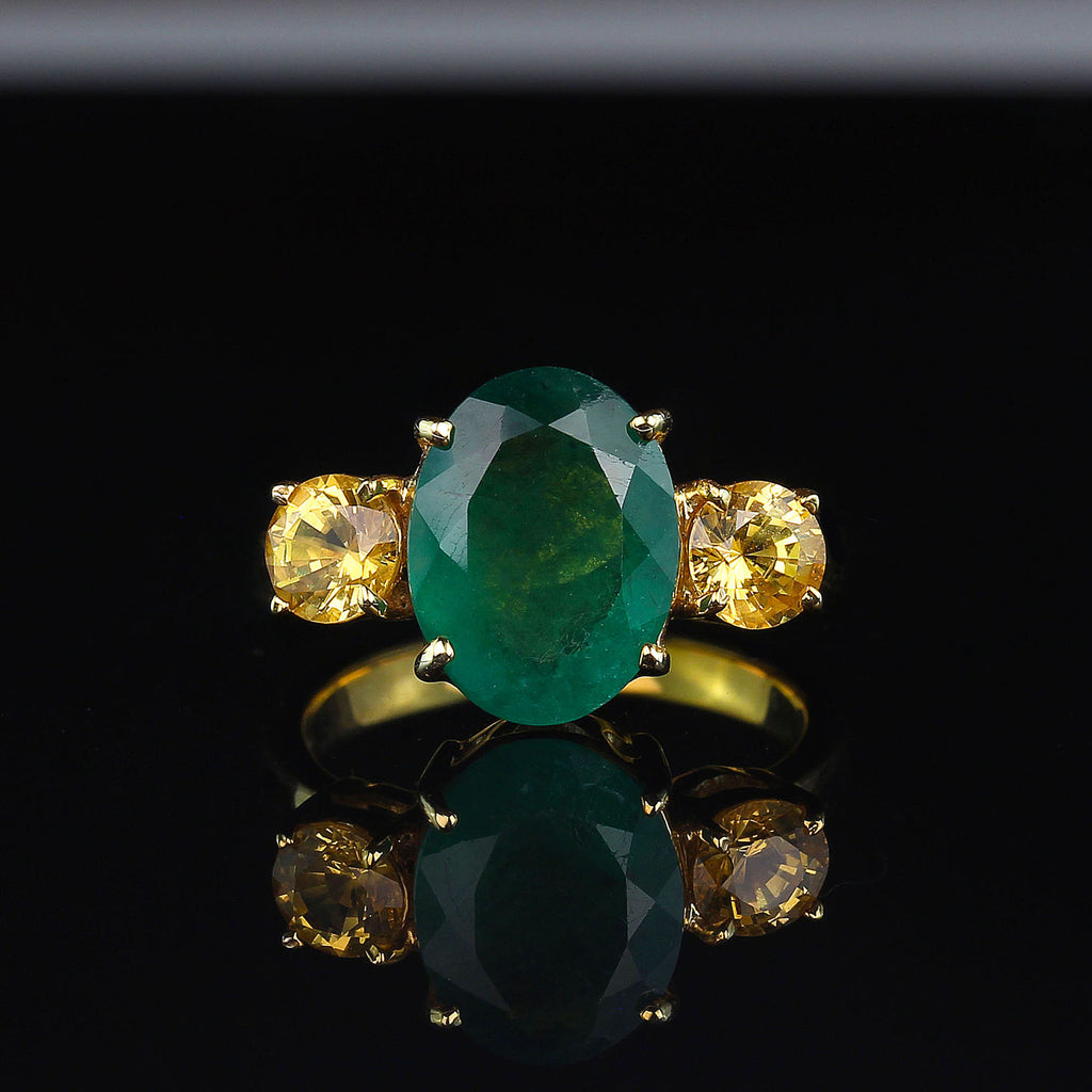 Oval Emerald with Sparkling Golden Citrine Accent & gold/Sterling ring
