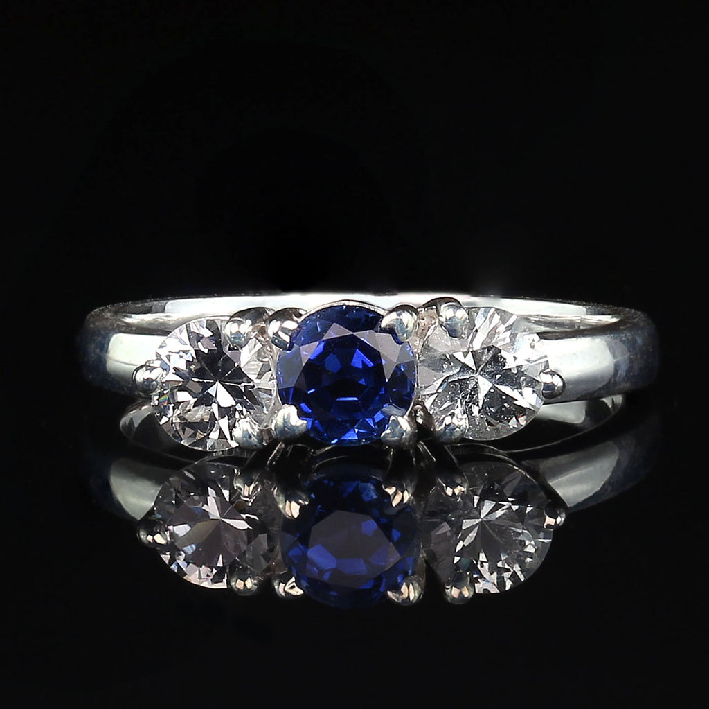 Sparkling Classic Blue and White Sapphire Ring