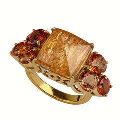 Bold Dinner Ring of Imperial Topaz and Songea Sapphires